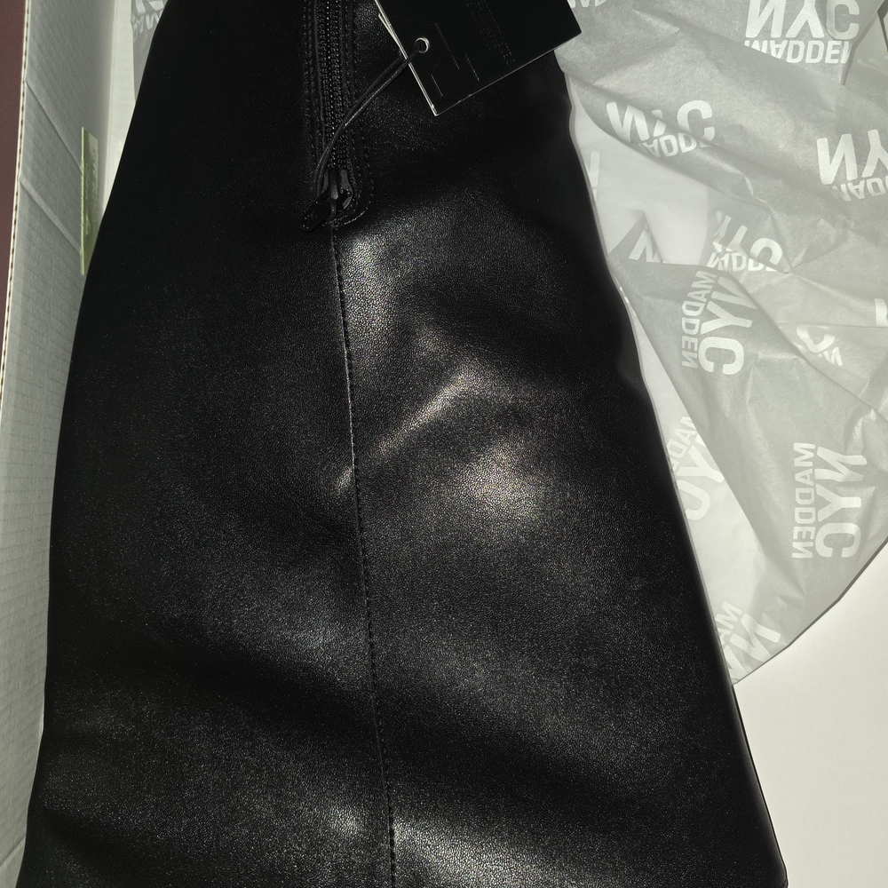 Women’s Black Faux Leather Dress with Side Zip - Picture 3 of 6